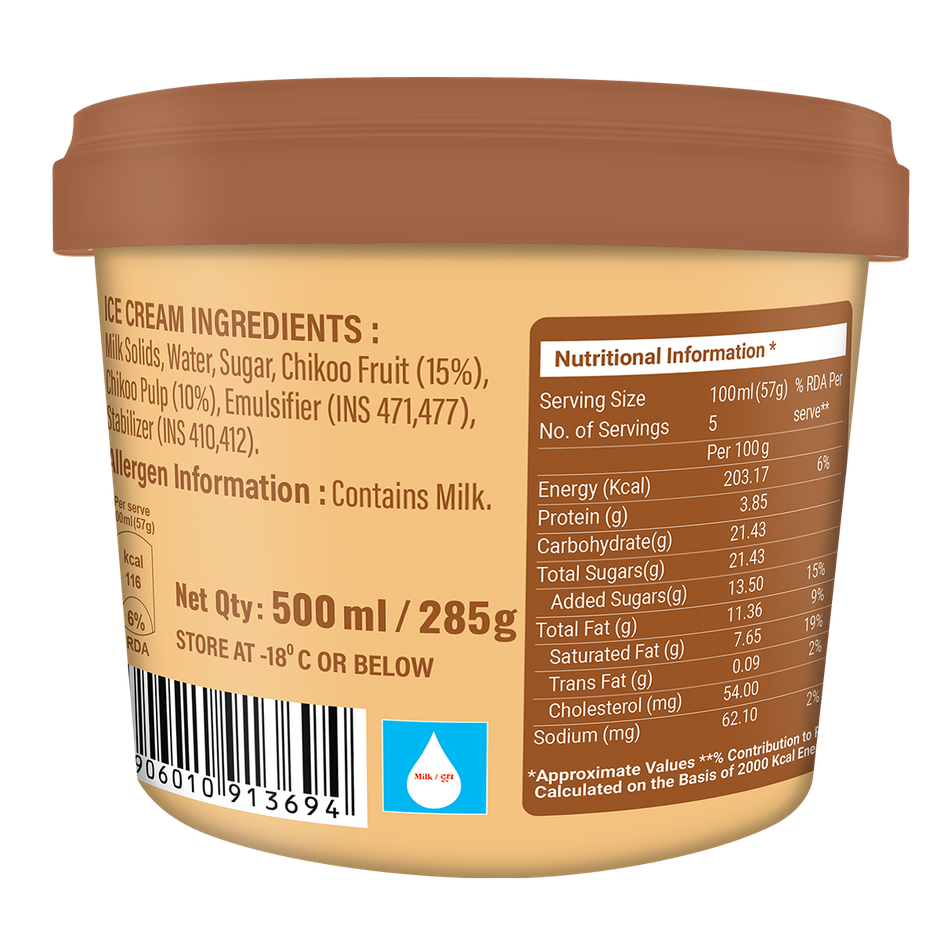 Dairy Day Chikoo Fruit Chunks Ice Cream Tub