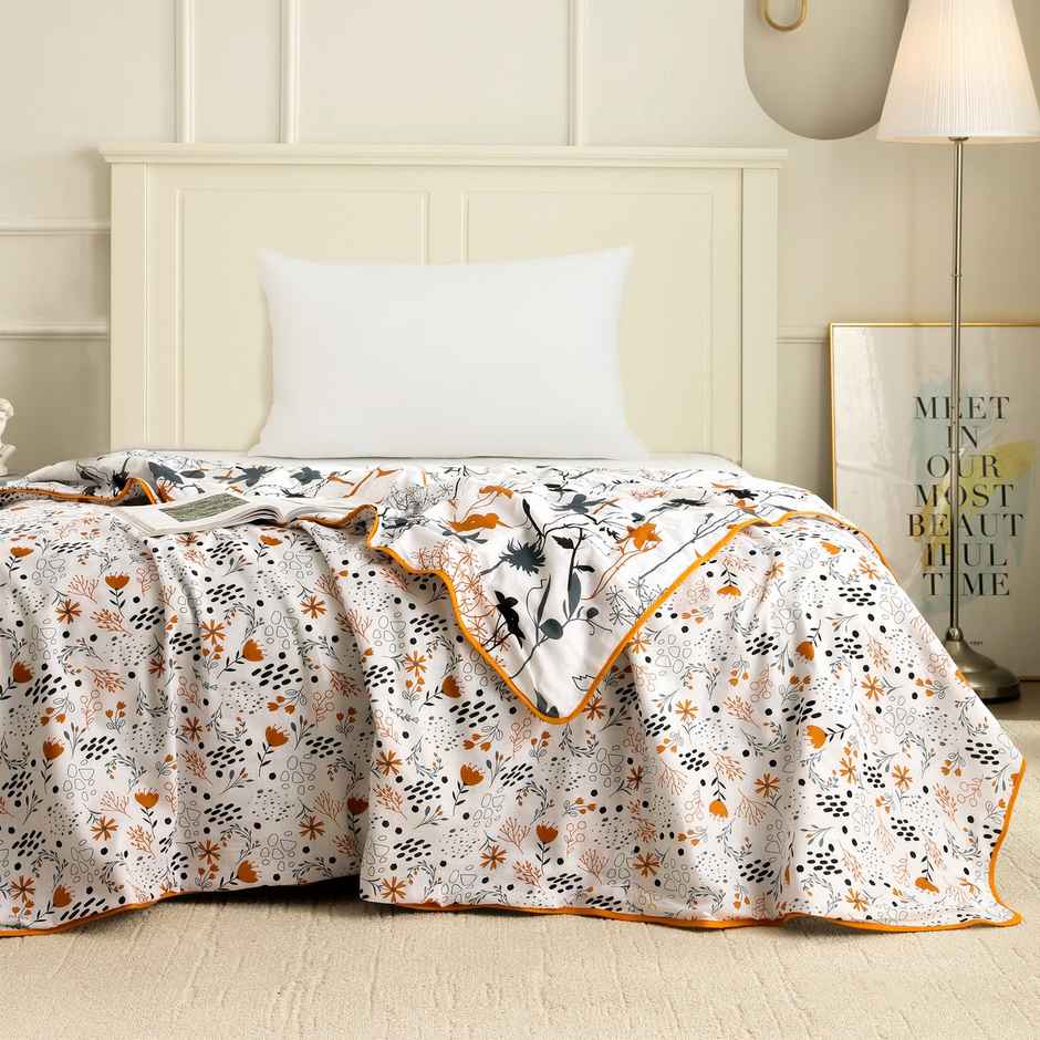 Story@home Floral Single Dohar/Duvet Cover (220x144x2 cms) - White & Orange Floral