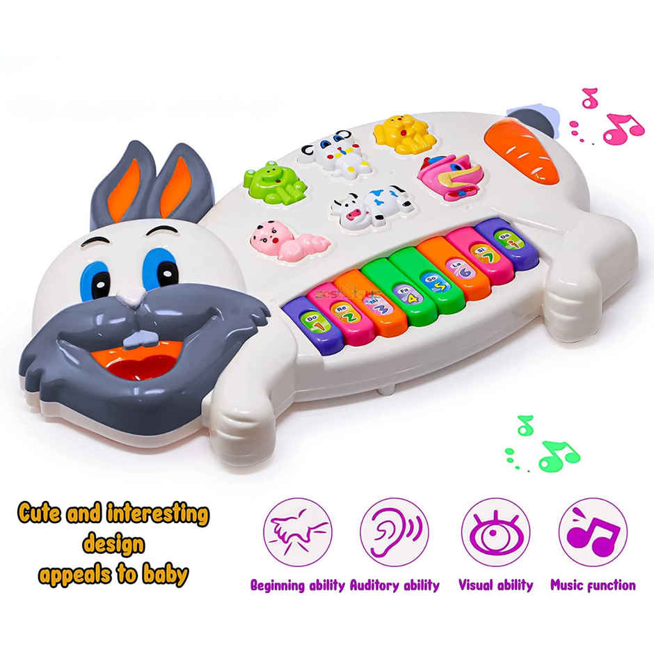 Fablue Multi-Function Rabbit Portable Keyboard Piano Musical Toy for Kids