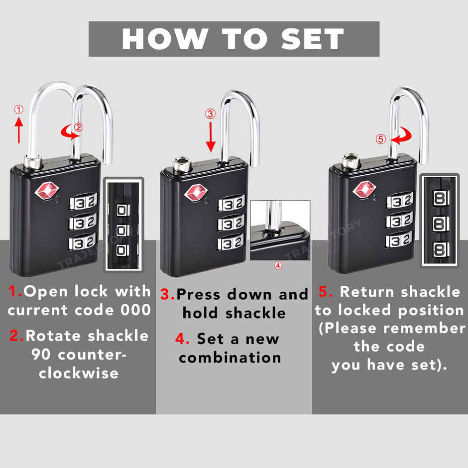 Trajectory Luggage TSA Approved 3 Digits Combination Padlock For Travel Suitcases
