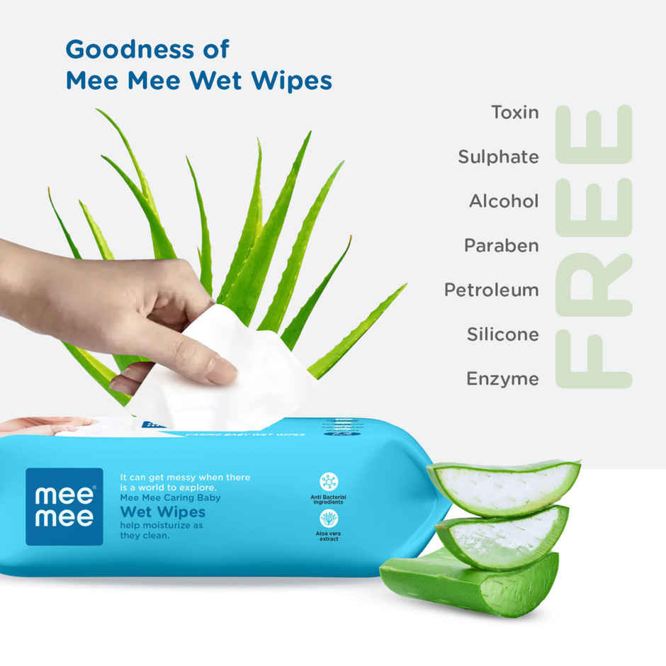 Mee Mee Caring Baby Wet Wipes With Aloe Vera and Vitamin E- Pack of 3