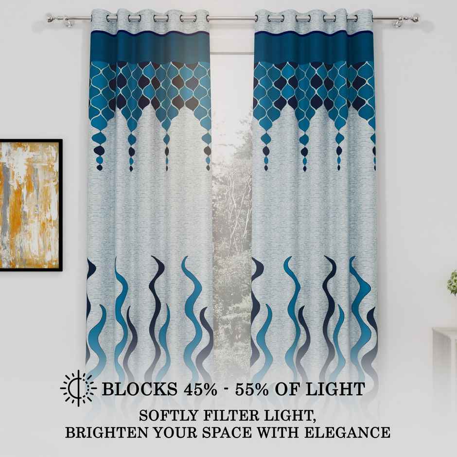 Story@Home 200 GSM Polyester Ethnic 2 Piece Window Curtain | Sky Blue & Sea Blue