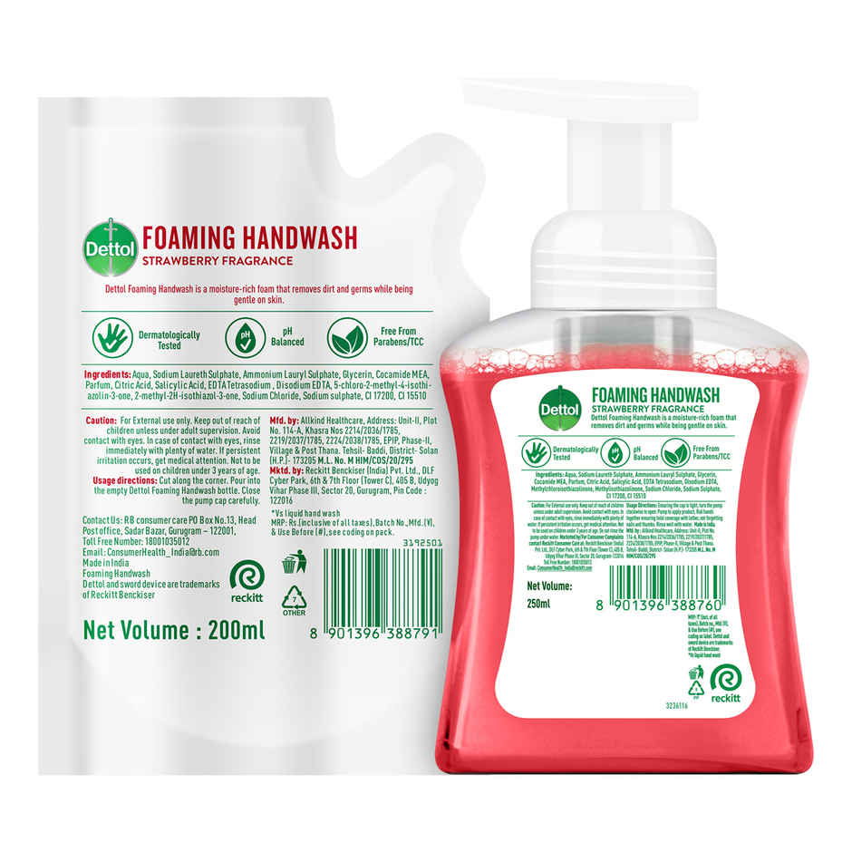 Dettol Strawberry Foaming Hand Wash | Pump and Refill Combo