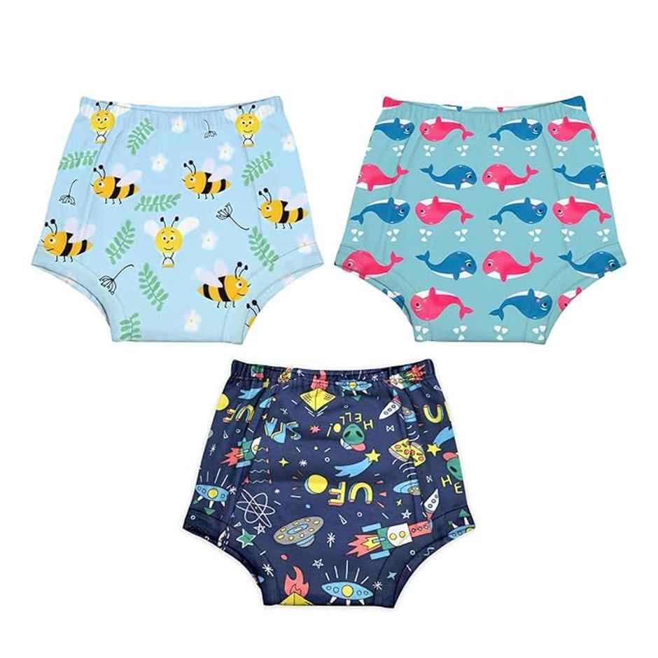 Moms Home Organic Cotton Unisex Baby Padded Underwear | 12-18 Months | Lion,Bee & Rocket | Pack Of 3