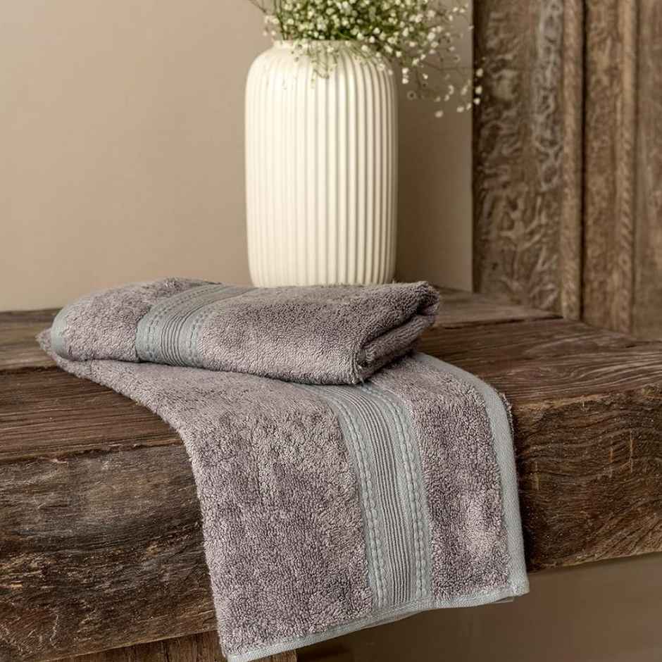 DDECOR Ecofriendly 70% Bamboo 30% Cotton Super Soft 650 GSM Solid Sustainable Hand Towel - Grey
