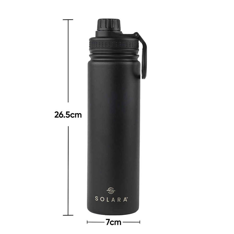 Solara Stainless Steel Insulated Water Bottle for Travel, Office, School, Gym | Black | 650 ml