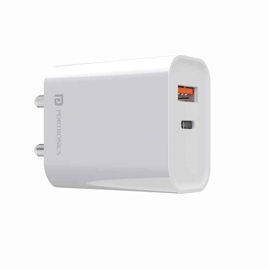 Portronics Adapto 45 22.5W Max Output USB & Type-C Dual Output Super Fast Charger,Wall Adapter Power Delivery 3.0& USB A Fast Charge Adaptor for iPhone,Android & Other Type C Enabled Devices - White