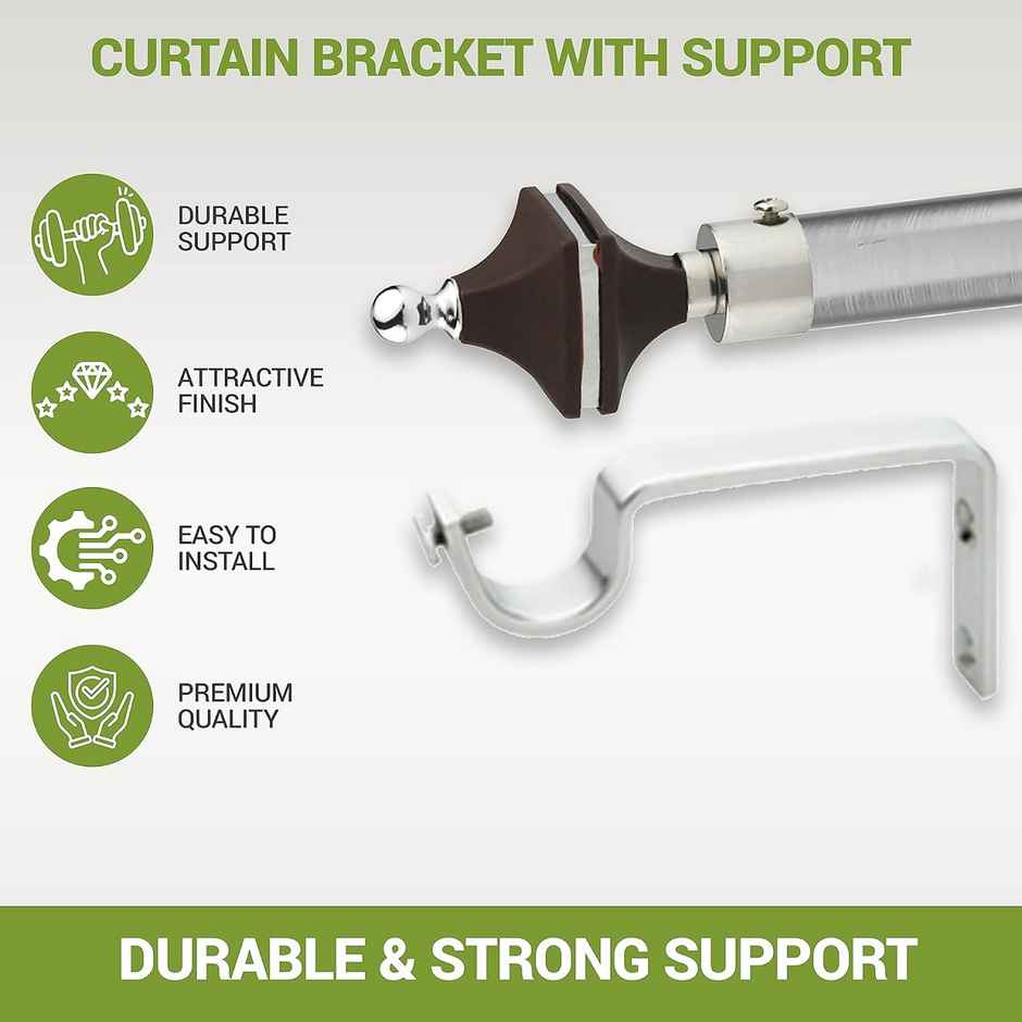 Gloxy SS& ABS Curtain Bracket Parda Holder | Support 1 in Rod Support Fittings | Brown, Pair of 6