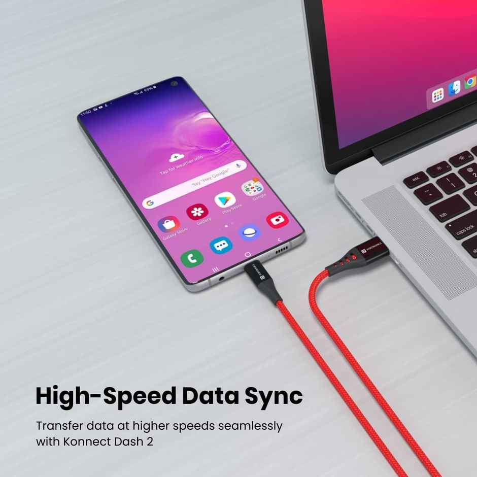 Portronics Konnect (POR-1661)Dash 2 Type C Cable with 65W Super VOOC Flash Charge, 6.5A Output, Nylon Braided, Fast Data Sync, 1M Length - Red