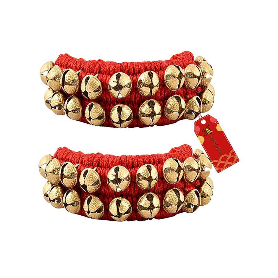 Uapan Brass Ghungroo Pad Red 2 Line Pair, 20+20