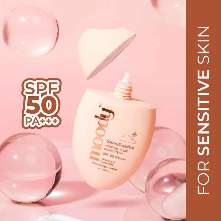 Moody Sensisoothe Sunscreen SPF 50 PA++++ Mineral With Ceramides & Rice (50 Ml)