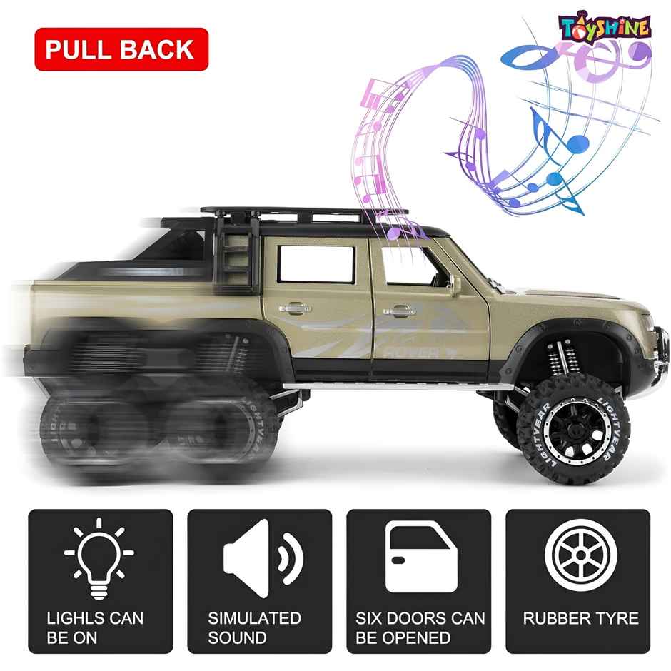Toyshine 1:28 Die Cast D-Rover Vehicle with Music, Lights & Pull Back for Kids 3+ (Green)