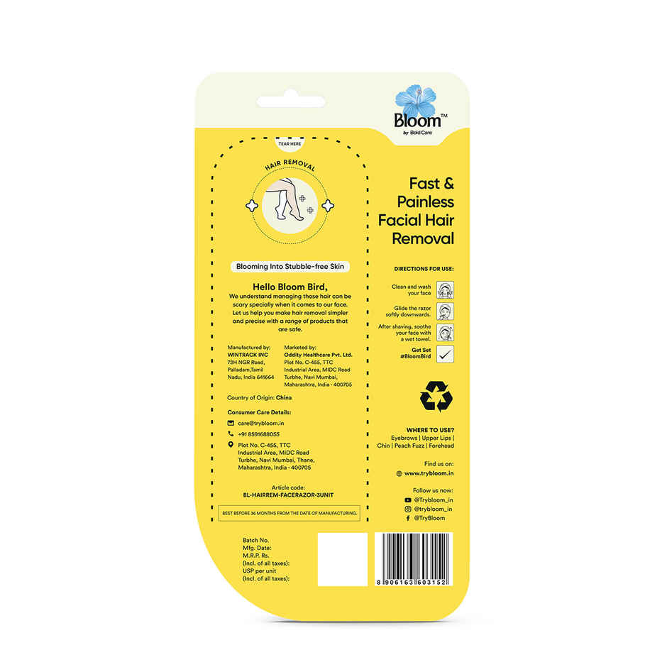 Bloom By Bold Care Reusable Face Razor | Painless Facial Hair Removal For Safe & Smooth Finish