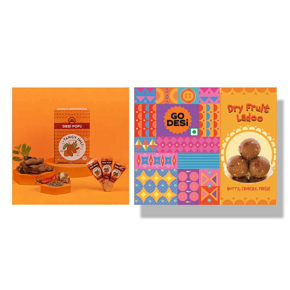 Tangy Imli (Tamarind) 10 Pcs Sour Candy | No Refined Sugar | Lollipop By Go Desi (10pc) & Dry Fruit Laddoo | No Added Refined Sugar | Laddu | Sweet By Go Desi (200g) Combo