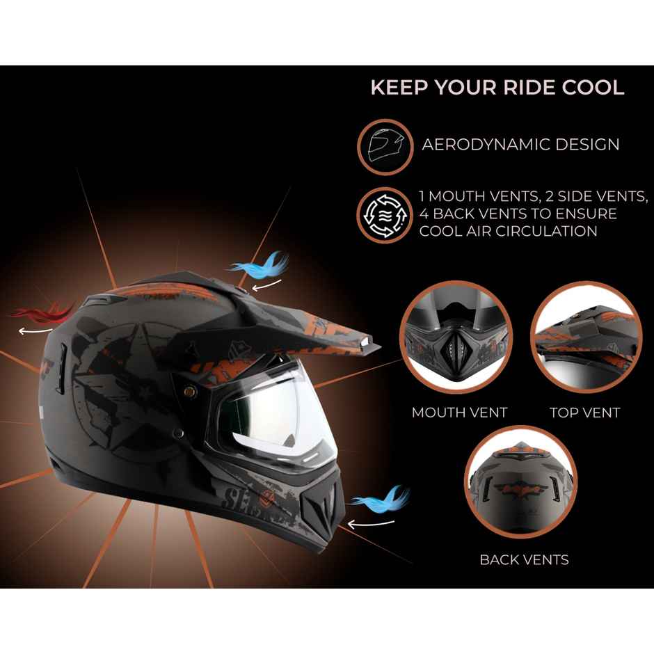 Vega Off Road D/V Secret Lightweight Full Face Helmet- Dull Anthracite Black - L