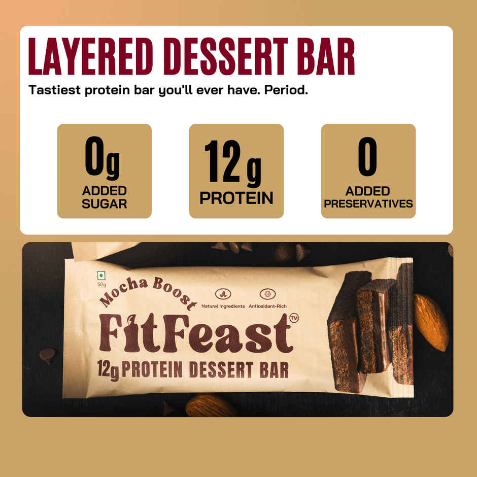 FitFeast Mocha Boost Protein Bar (6) | 12g Protein | All Natural, Tastes Like Real Chocolate