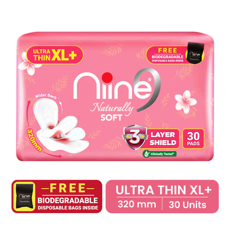 Niine Naturally Soft Ultra Thin XL | 320 mm | 30 Pads with Biodegradable Bags