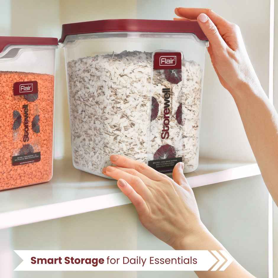 Flair Plastic Storewell Food Storage Containers 8000 ml (Maroon), Bpa Free, Spices Grains