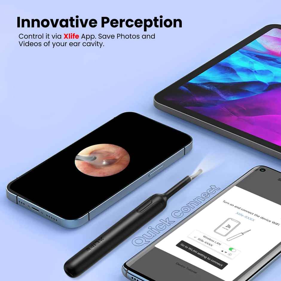 Portronics Xlife Smart Wireless Ear Otoscope Cleaner with 6 LED Lights, FHD 1080 Camera(Black)