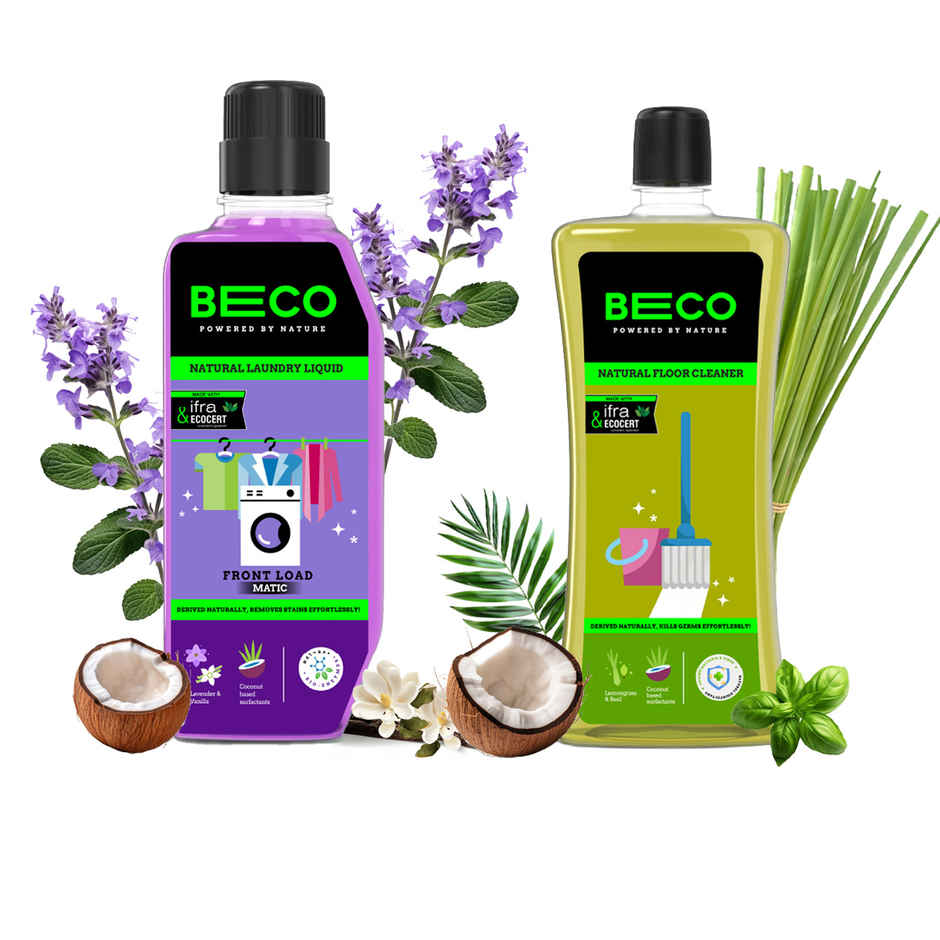 Beco Front Load Laundry Detergent Liquid (960ml) & Beco Natural Floor Cleaner Liquid (1L) Combo