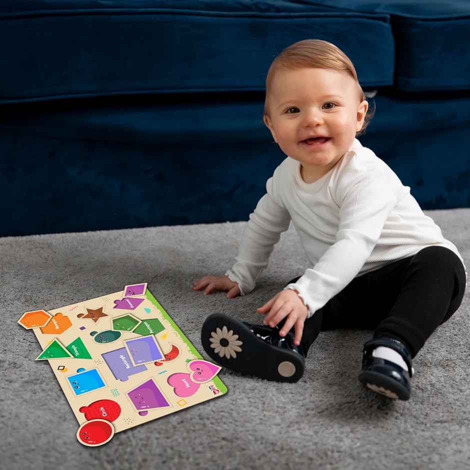 Shapes Wooden Knob Puzzle Board For Kids With Pictures - Lb60