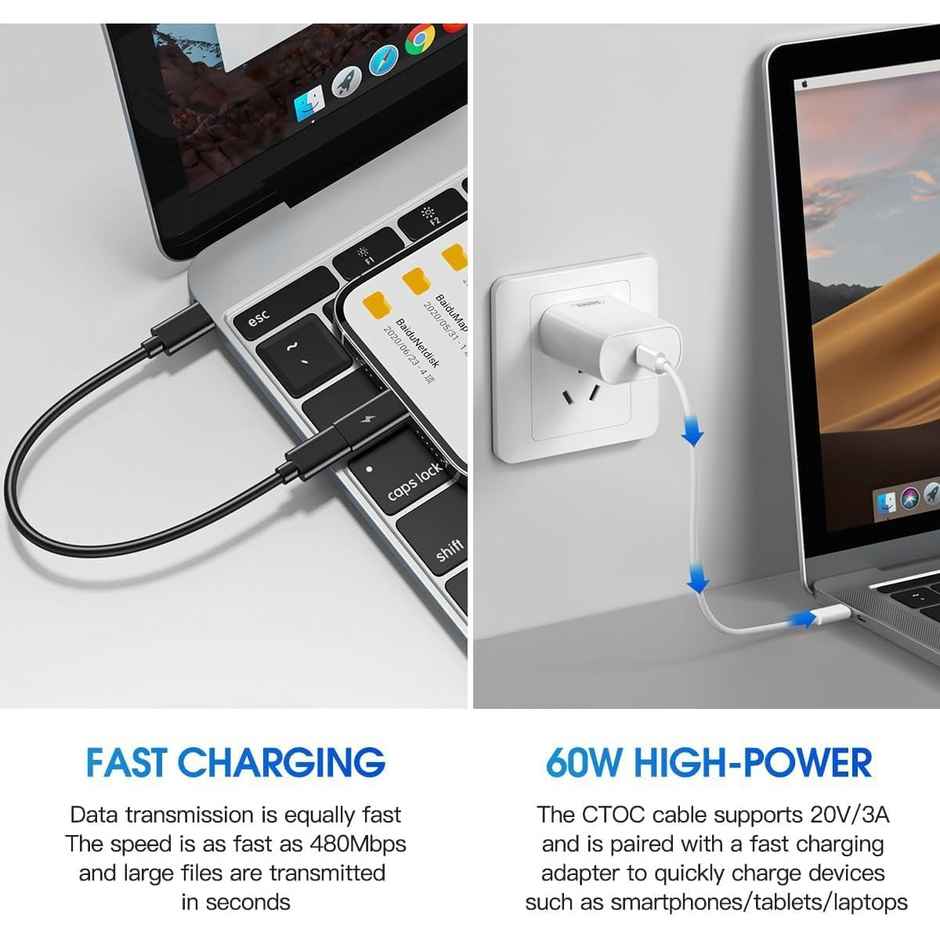 Sounce All In One 60W USB Type C Fast Charging Cable Set | Micro USB and Lightning Port | Black