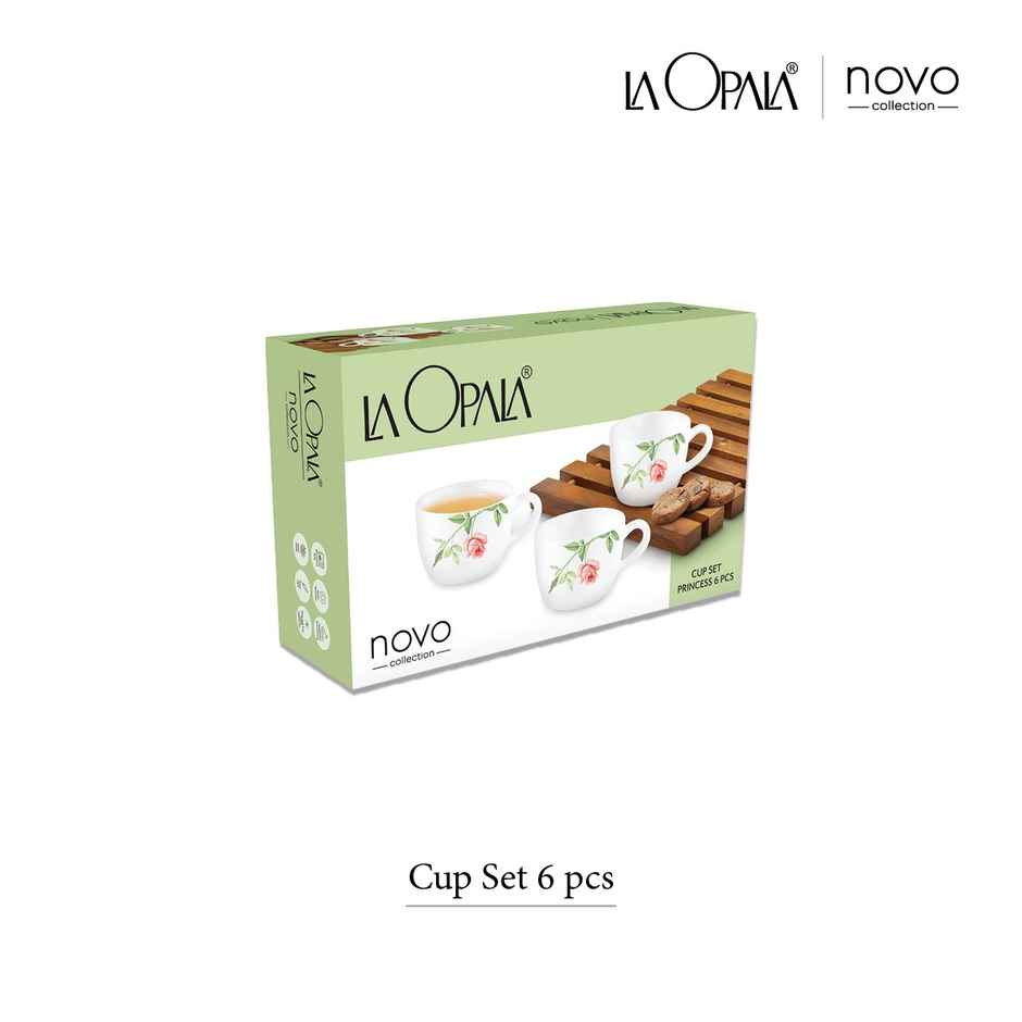 La Opala Novo Princess Cup Set | 150 ml Set of 6 | Silken Charm Opal Glass Cups | White