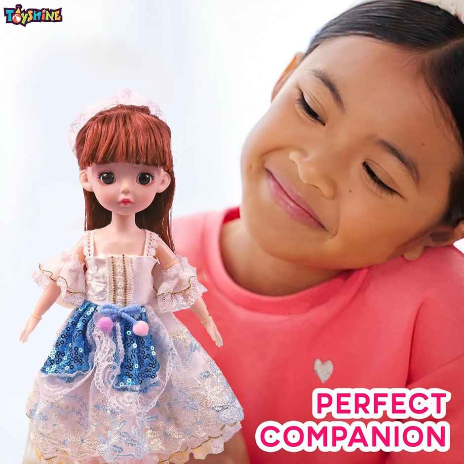 Toyshine Cute Doll with 3D Eyes & Beautiful Wedding Dress | With Movable Joints | 12 Inch | Blue