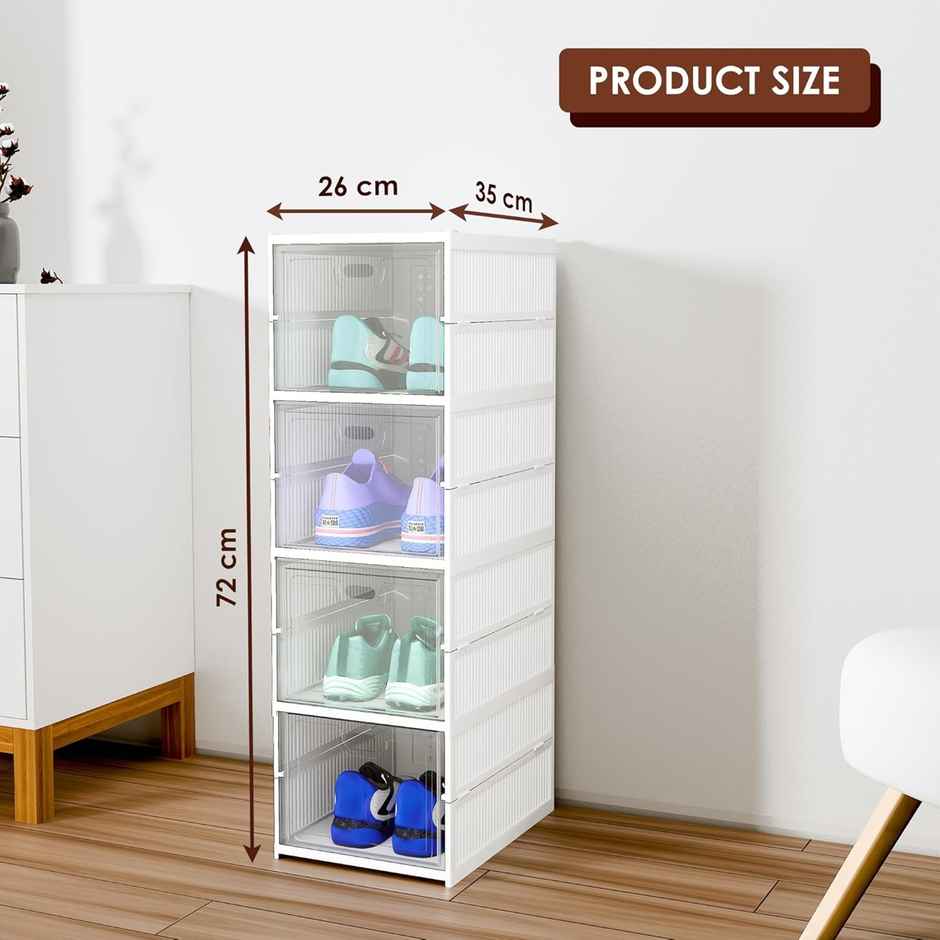 Kuber Industries (4-Layer) Foldable Storage Rack for Shoe | Slippers & Books | White