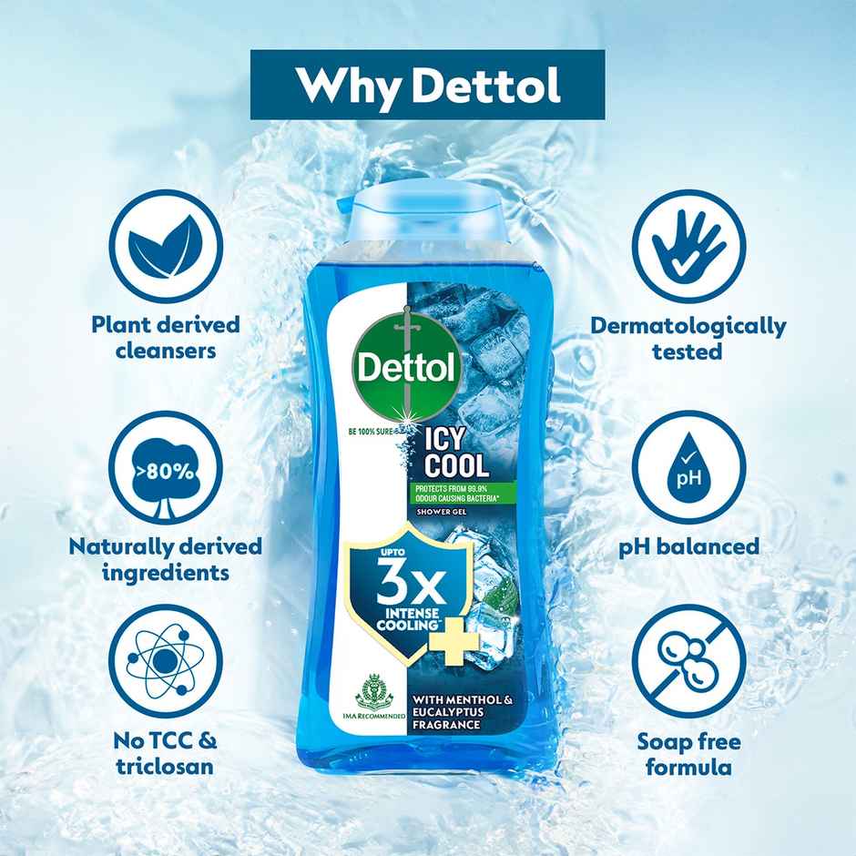 Dettol Icy Cool Body Wash & Shower Gel Bottle with Salicylic Acid for Men | Long Lasting Freshness