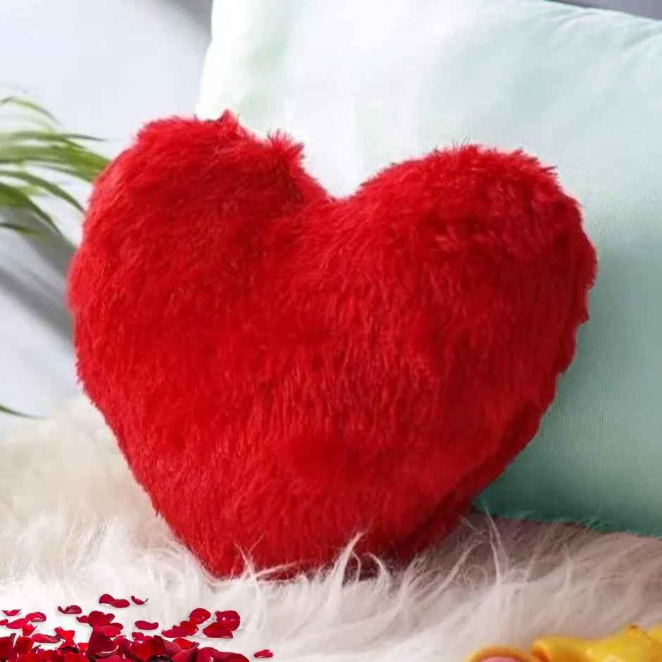 Fnp Magic Of Red Roses In Sleeve(1pc) & Webby Heart Shape Cushion Soft Toys | 30 Cm | Red(1pc) Combo