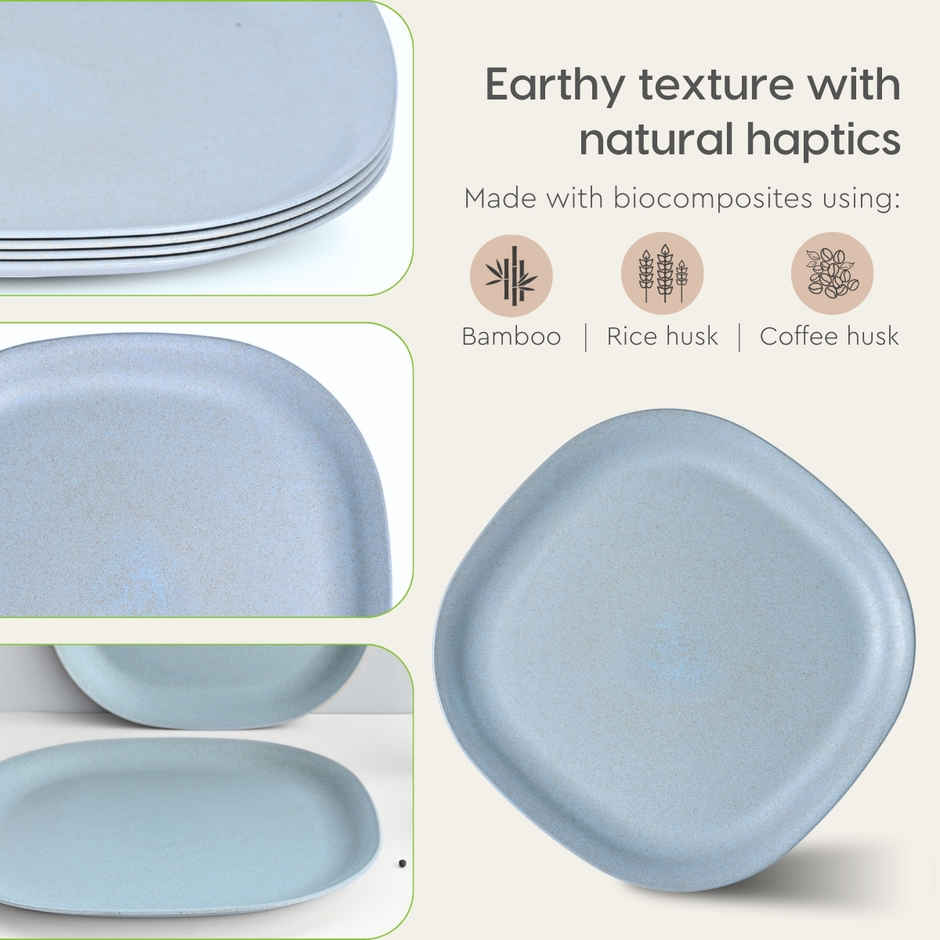Eha Earth Friendly Square Dinner Plates | 11", 4 pcs, Multi-light | Rice Husk Biocomposite