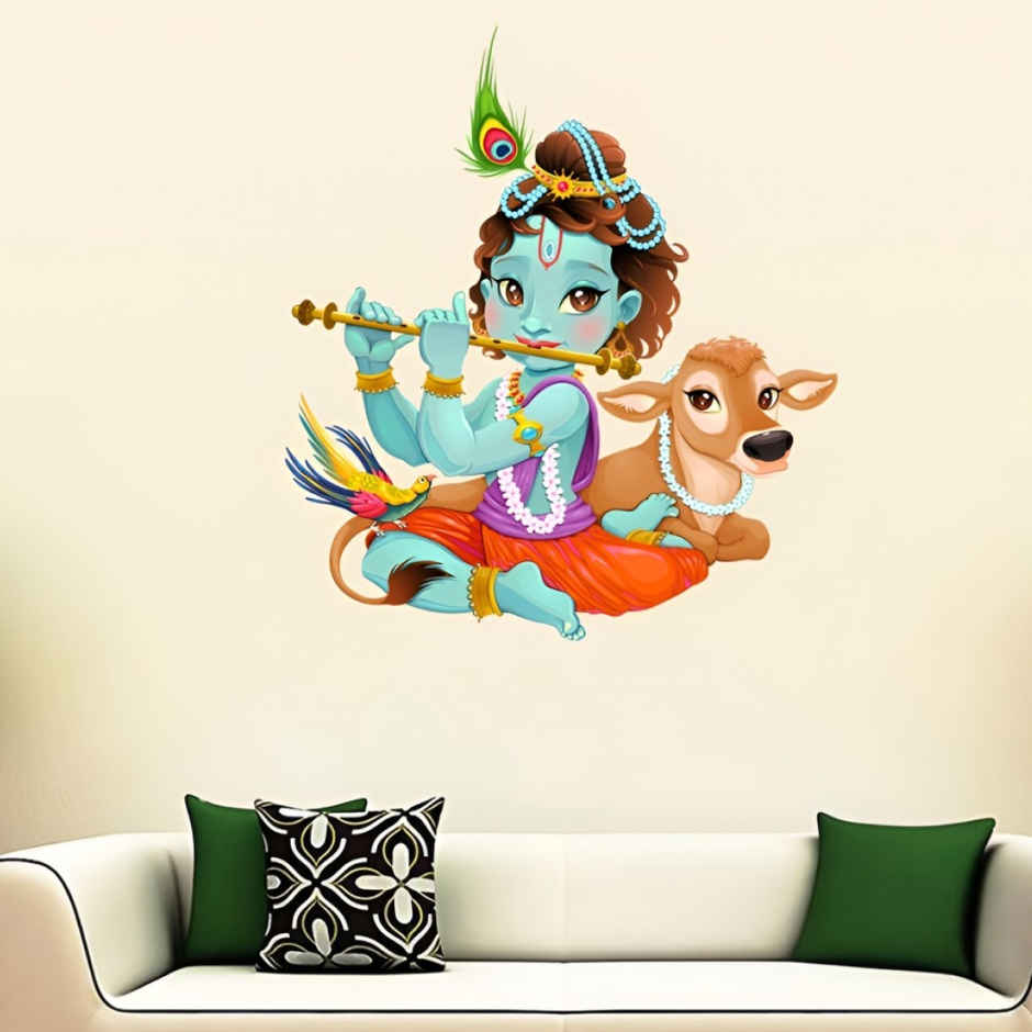Divine Vibes Laddoo Gopal Krishna With Cow Wall Sticker