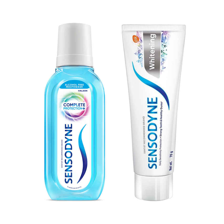 Sensodyne Complete Protection+ Mouthwash (250ml) & Sensodyne Toothpaste Whitening, Sensitive Tooth Paste To Restore Natural Whiteness, 70 Gm (70g) Combo