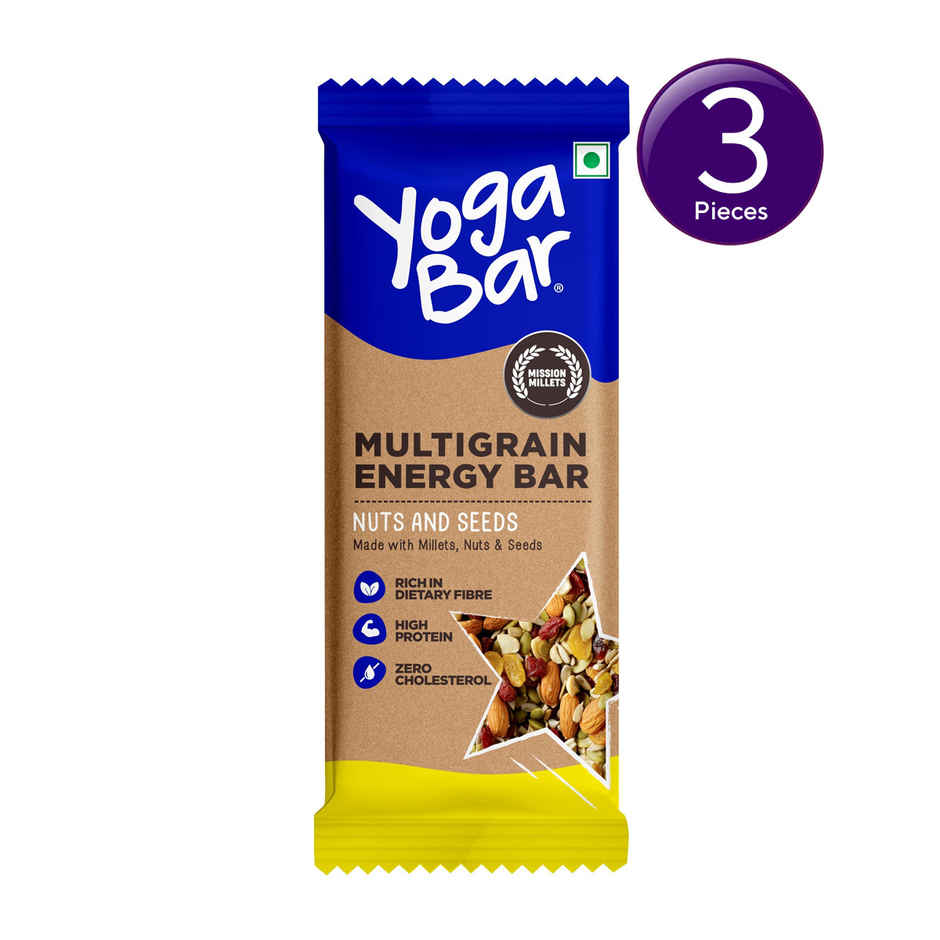 Yogabar Multigrain Energy Bars , Nuts and Seeds 35g - with Nuts,Oats,Millets, Gluten Free,Granola Bar Combo