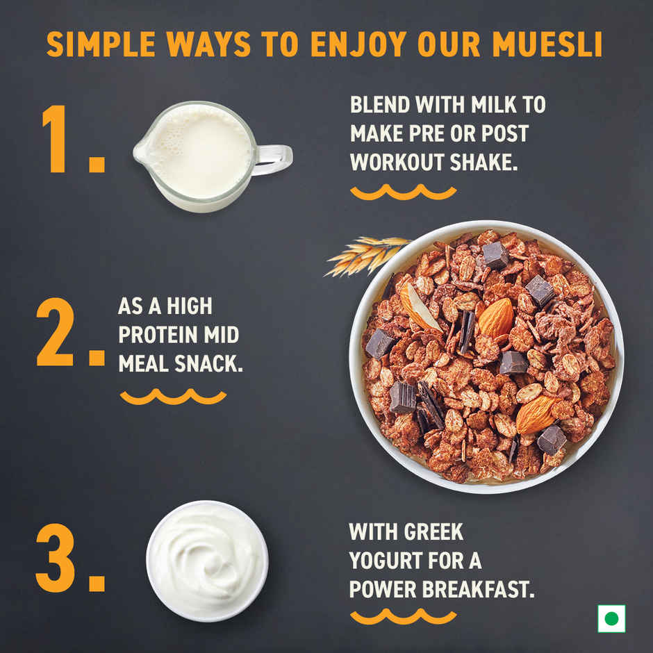 Bagrry's Whey Protein Muesli Protein Per Serve Chocolate Flavour Whole Oats & Californian Almonds