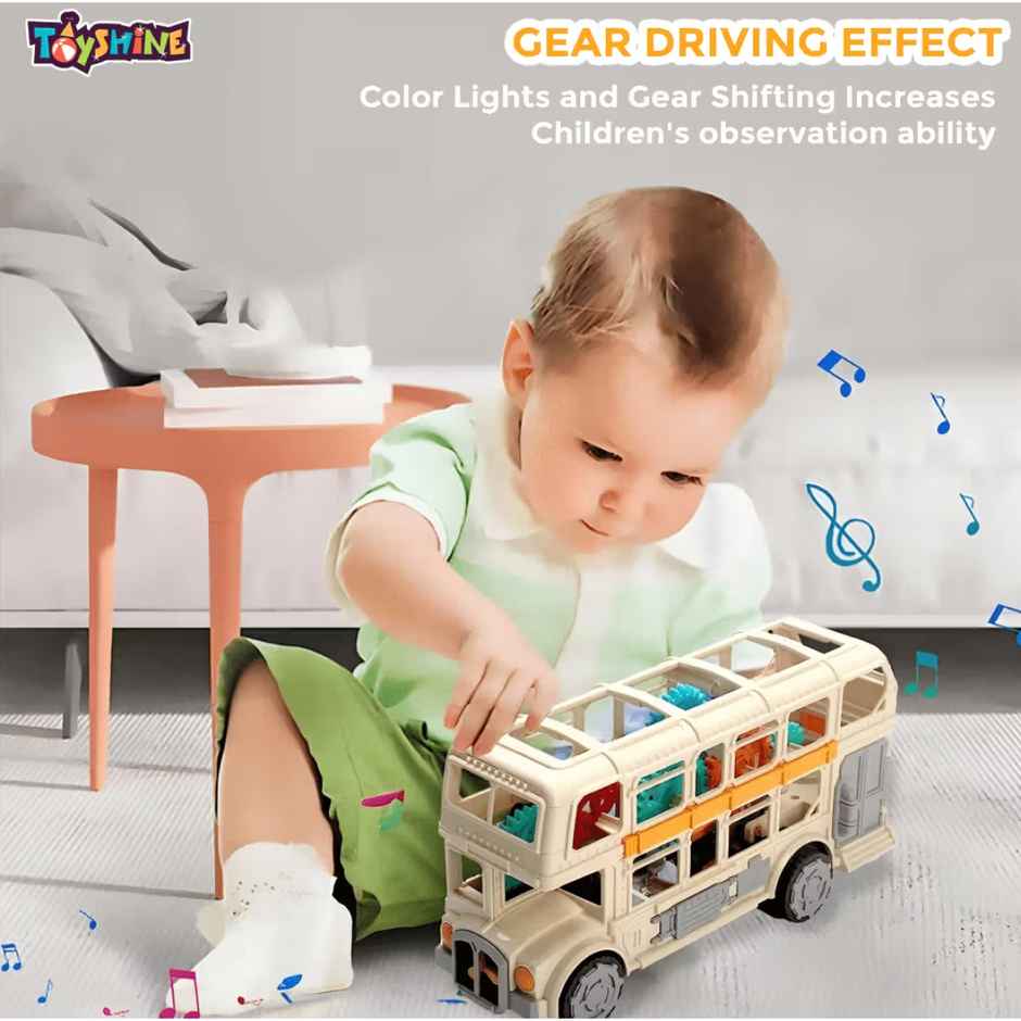 Toyshine Double-Decker Vintage Bus Toy with 360 Degree Rotation | Lights & Music - Ages 3+