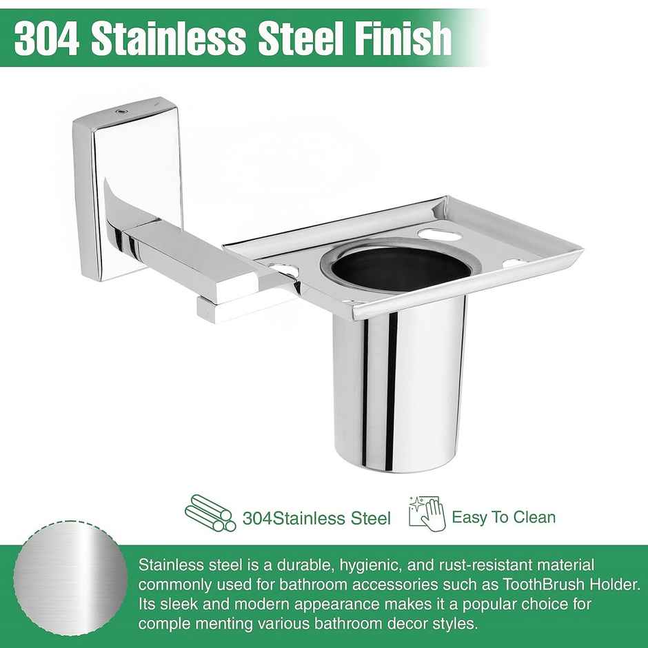 Gloxy Wall Mount Toothbrush Holder & Tumbler Stand for Bathroom SS304