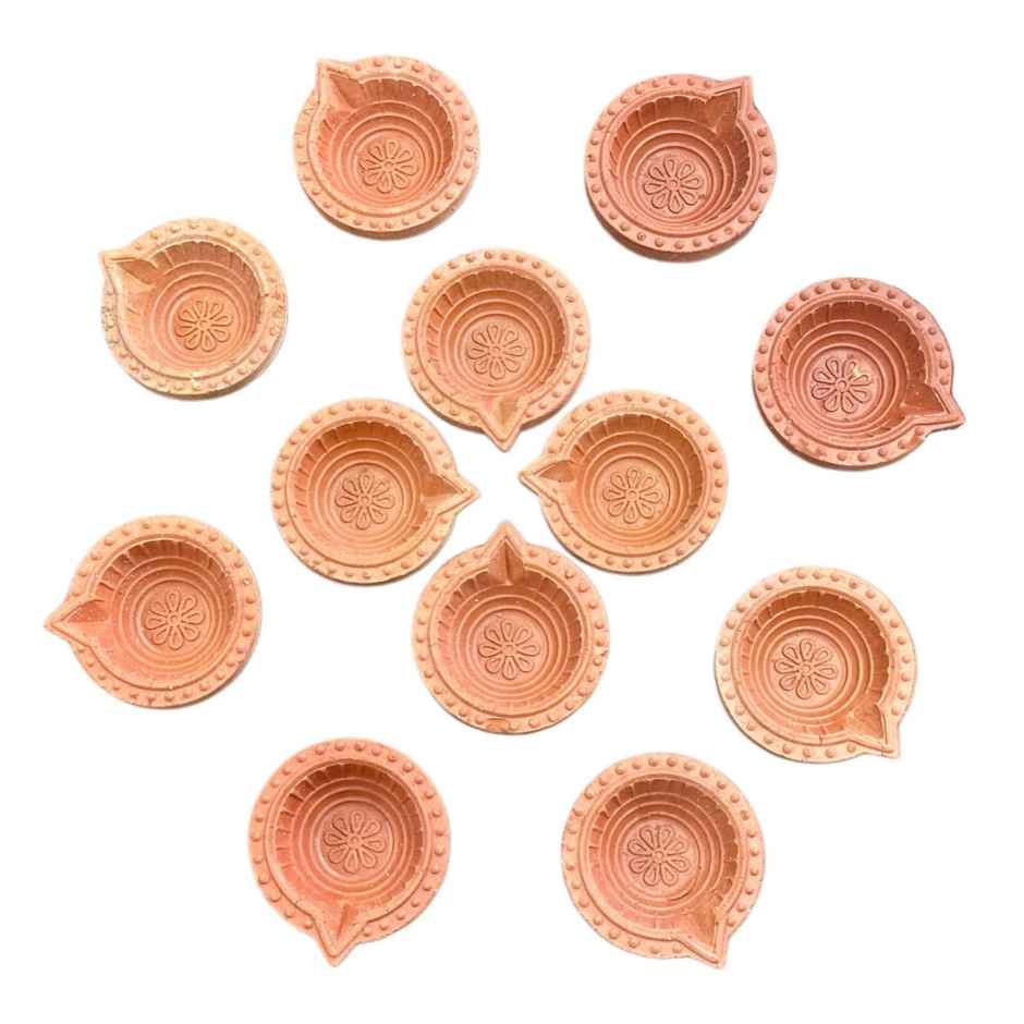 Crafted Morpankh Mitti Diya | Pack of 12 | Clay Diya | DiaCraft