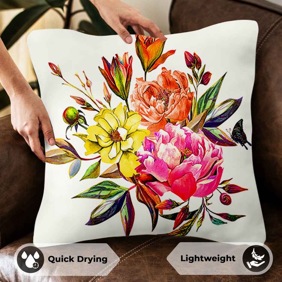 Story@Home Red & Blue Floral Polyester 5 Units of Helio Cushion Covers