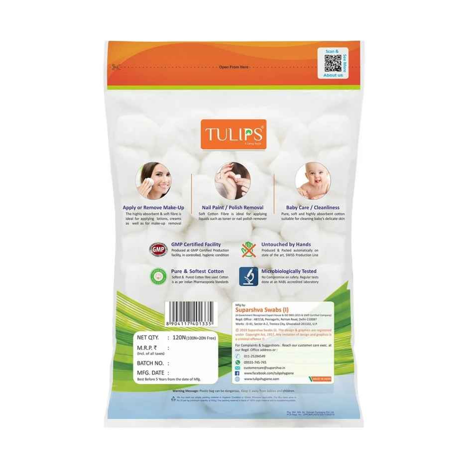 Tulips White Cotton Balls Pouch | Soft & Gentle