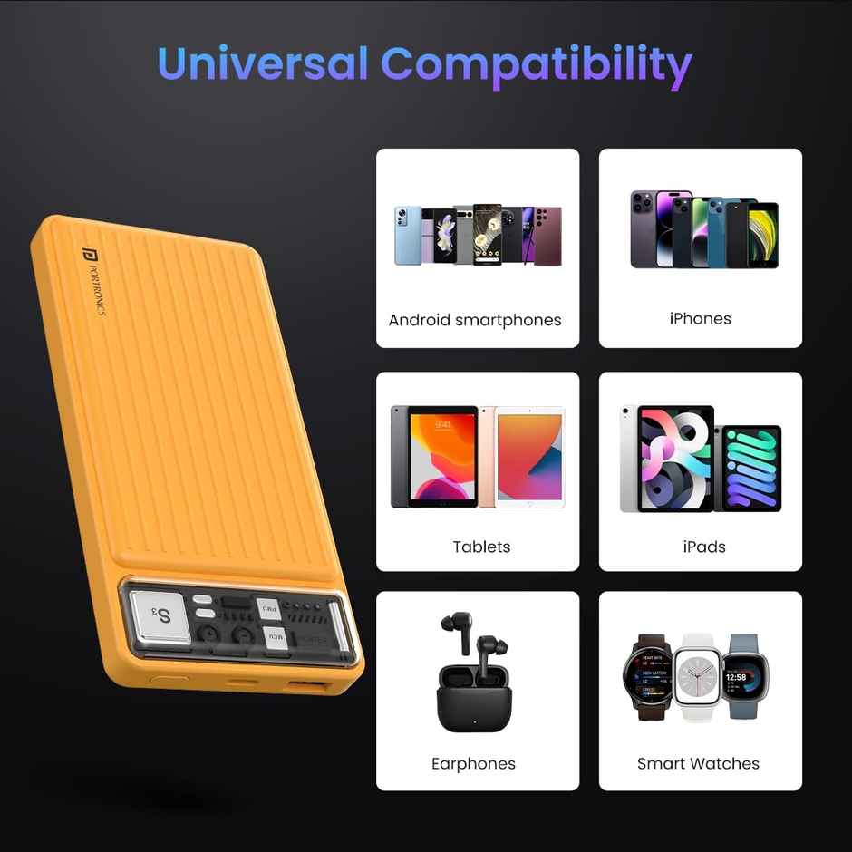 Portronics Luxcell 10000 mAh 22.5W Fast Charging Power Bank - Yellow