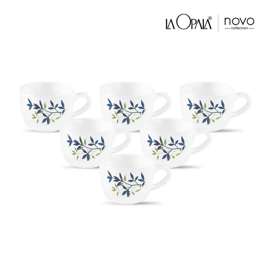 La Opala Novo Princess Cup Set | 150 ml Set of 6 | Silken Charm Opal Glass Cups | White