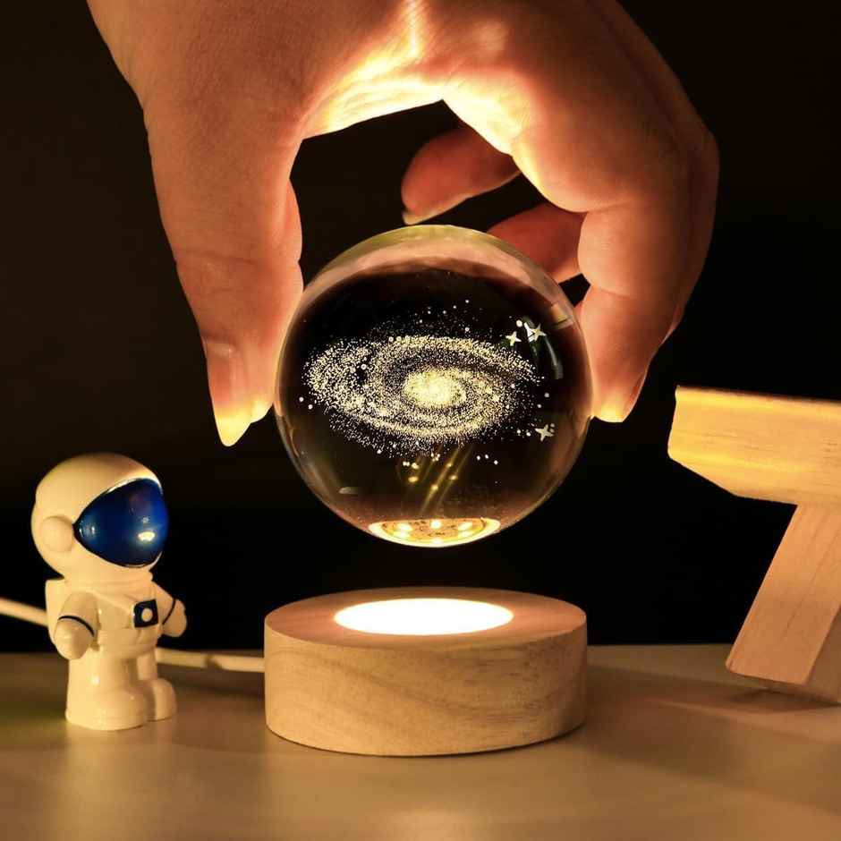 Hashwow Milky Galaxy 3D Crystal Ball Night Light | 2.4 Inch LED Glass Lamp with Wooden Base|Gift