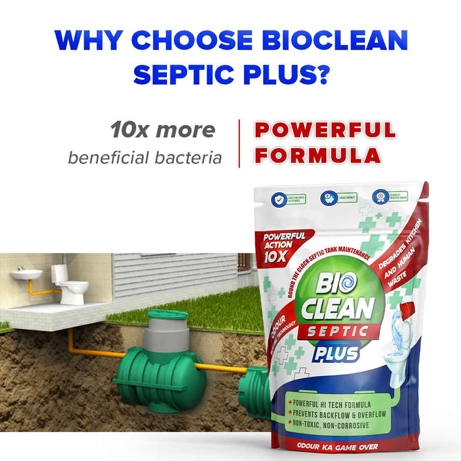 Bioclean Septic Plus 10X Powerful Odour Removal Formula Degrades Food and Human Waste