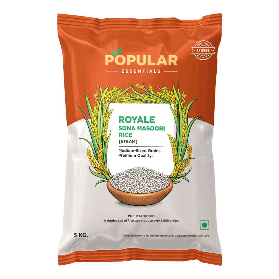 Fortune Sunlite Refined Sunflower Oil (Pouch)(1 l), Popular Essentials Sona Masoori Steam Rice(5 kg) & Parrys White Label Sugar(1 kg) Combo