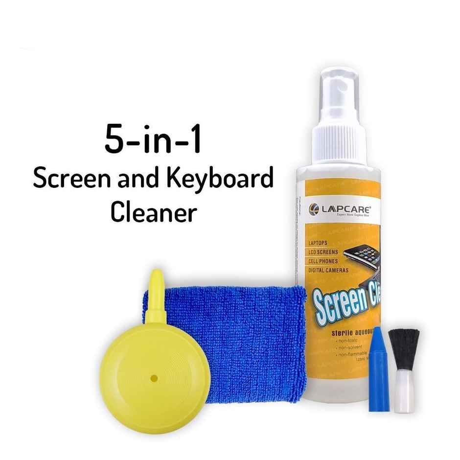 Lapcare 5 in1 Screen Cleaning Kit with Suction Balloon for PC, Laptops, Monitors, Mobiles, LCD, LED, TV/Professional Quality/Prevents Static Electricity, 125ml with Micro Fiber Cloth & Compact Brush