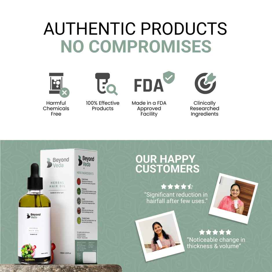 Beyond Veda Herbal Hair for Hairfall control, Powered by 27+ Herbs,100% Natural and Mineral Oil Free