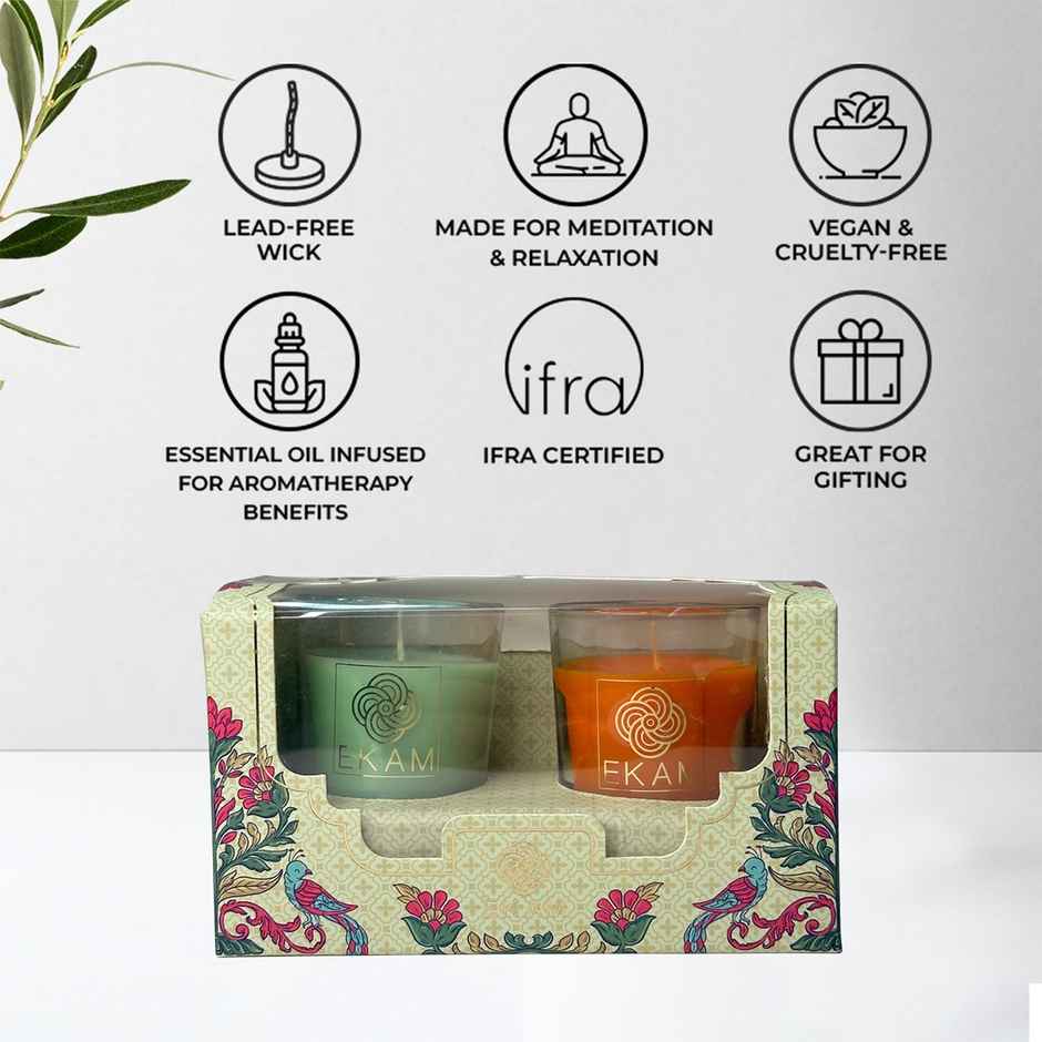 EKAM Scented Votive Candles (2 pcs) | Jasmine & Freesia, Grapefruit & Mandarin | 43g Each| 10H Burn