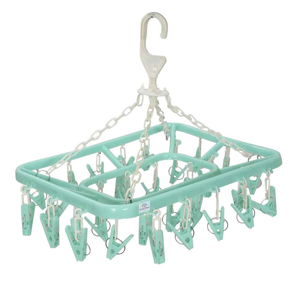 Kuber Industries Plastic (32 Clips) Portable & Rotatable 360 Degree Cloth Drying Hanger (Green)